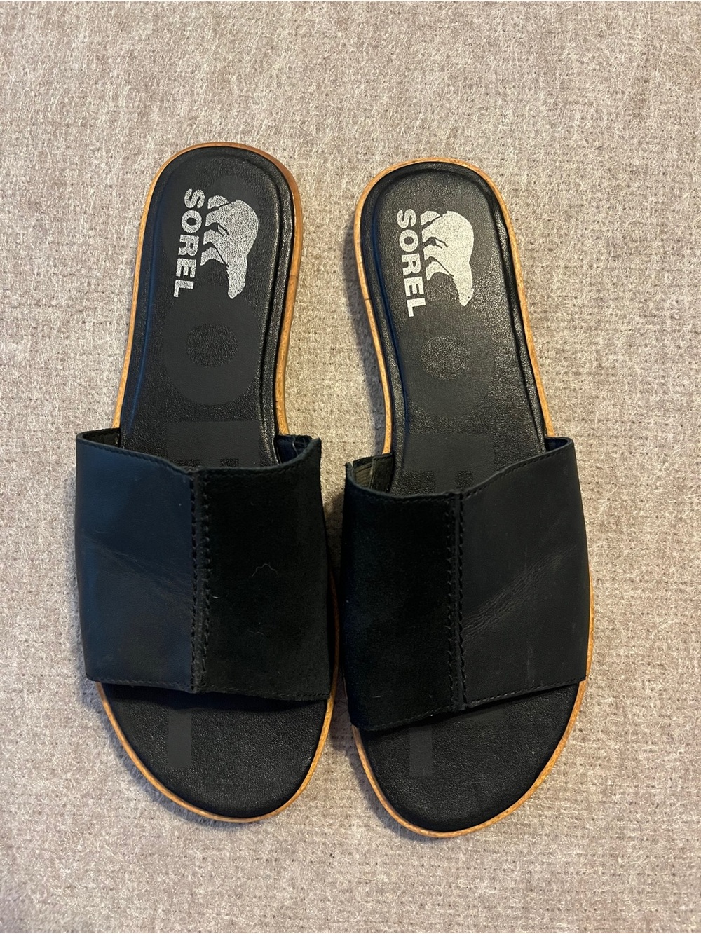 Sorel Ella II Block Slide Sandals Women’s 10 Black Leather Suede Slip On